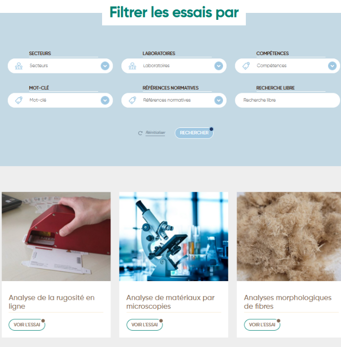 Nouvelle rubrique Laboratoires et essais sur le site FCBA